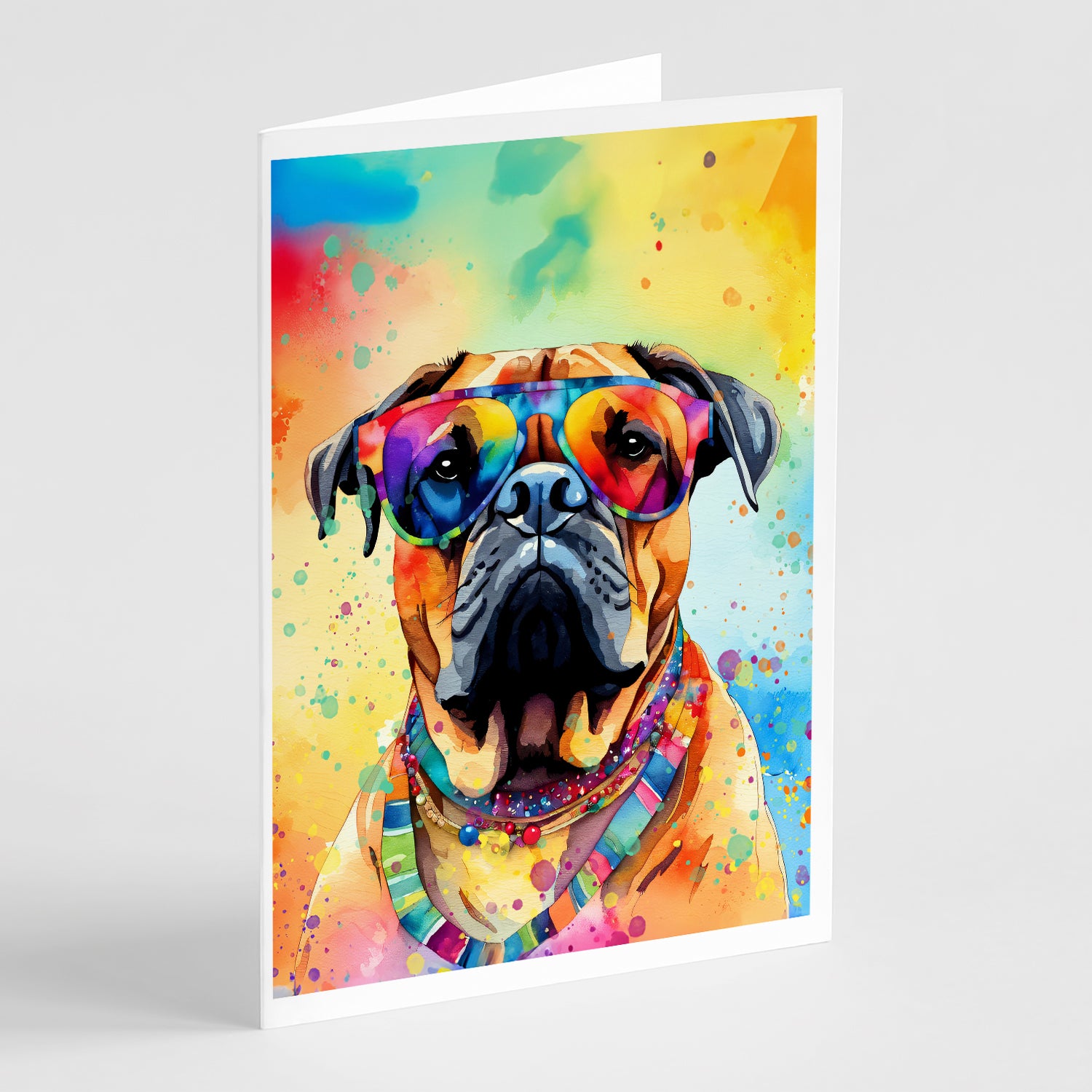 Bullmastiff Hippie Dawg Greeting Cards Pack of 8 on Sale