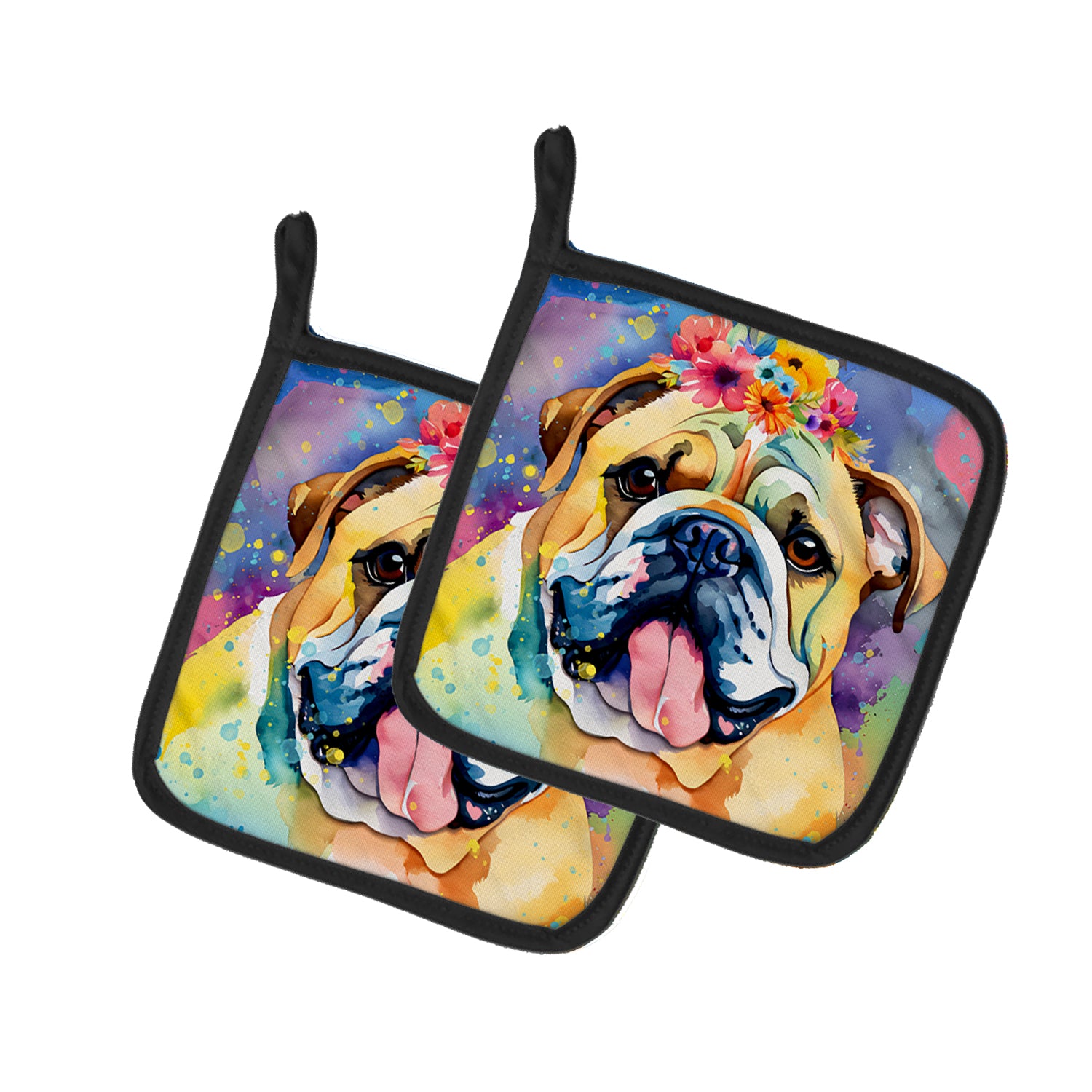 English Bulldog Hippie Dawg Pair of Pot Holders Discount
