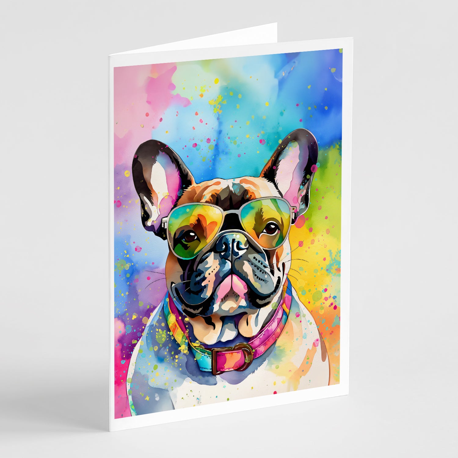 French Bulldog Hippie Dawg Greeting Cards Pack of 8 on Sale