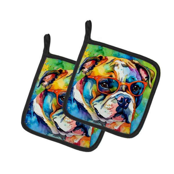 English Bulldog Hippie Dawg Pair of Pot Holders Cheap