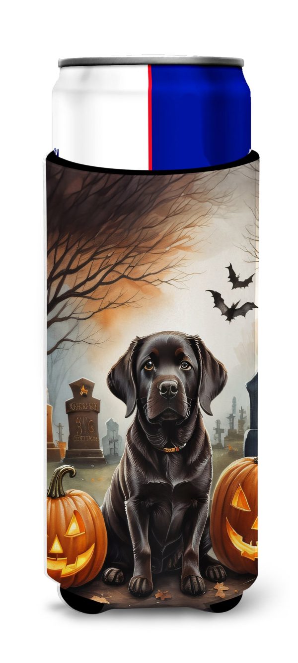 Chocolate Labrador Retriever Spooky Halloween Hugger for Ultra Slim Cans For Sale