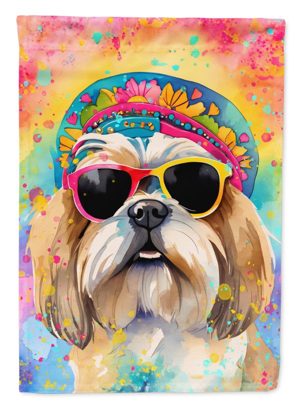 Shih Tzu Hippie Dawg Garden Flag – Retro Dog with Sunglasses & Multicolored Background For Discount