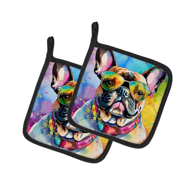 French Bulldog Hippie Dawg Pair of Pot Holders on Sale