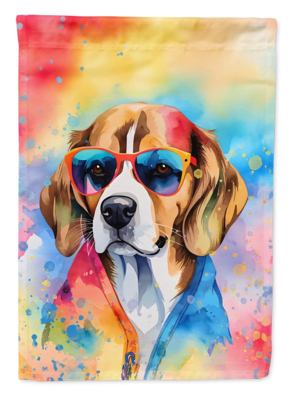 Beagle Hippie Dawg Garden Flag – Retro Dog with Sunglasses & Multicolored Background Online Hot Sale