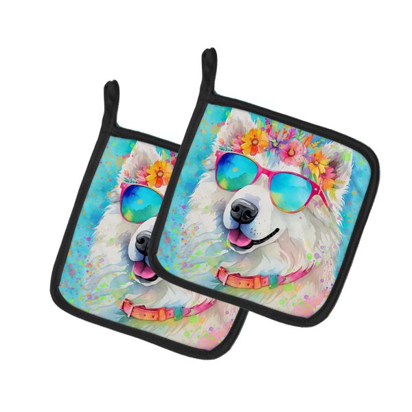 Samoyed Hippie Dawg Pair of Pot Holders Fashion