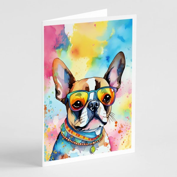 Boston Terrier Hippie Dawg Greeting Cards Pack of 8 Hot on Sale