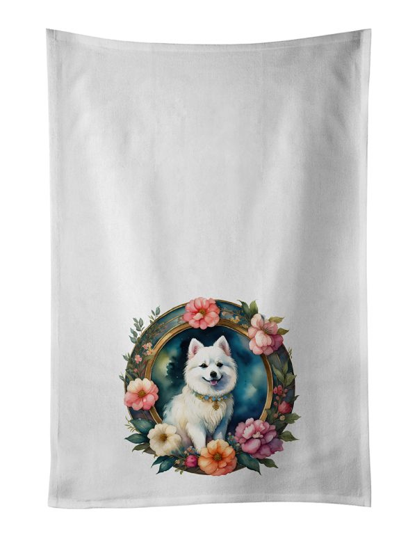 Japanese Spitz and Flowers Kitchen Towel Set of 2 For Discount