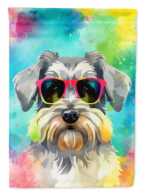 Schnauzer Hippie Dawg Garden Flag – Retro Dog with Sunglasses & Multicolored Background For Discount