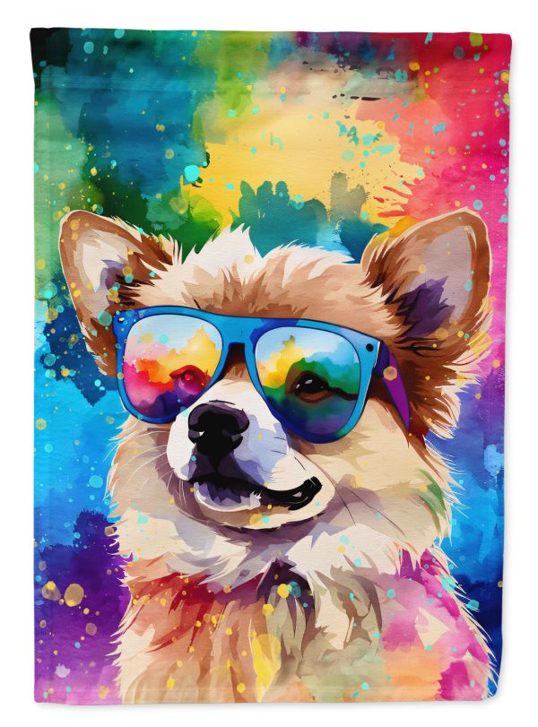 Pomeranian Hippie Dawg Garden Flag – Retro Dog with Sunglasses & Multicolored Background Fashion
