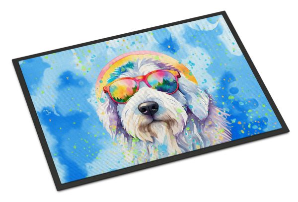 Old English Sheepdog Hippie Dawg Indoor or Outdoor Mat 24x36 Online Hot Sale