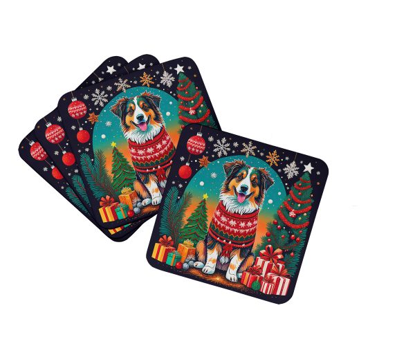 Australian Shepherd Christmas Foam Coasters For Sale