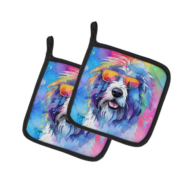 Old English Sheepdog Hippie Dawg Pair of Pot Holders Sale