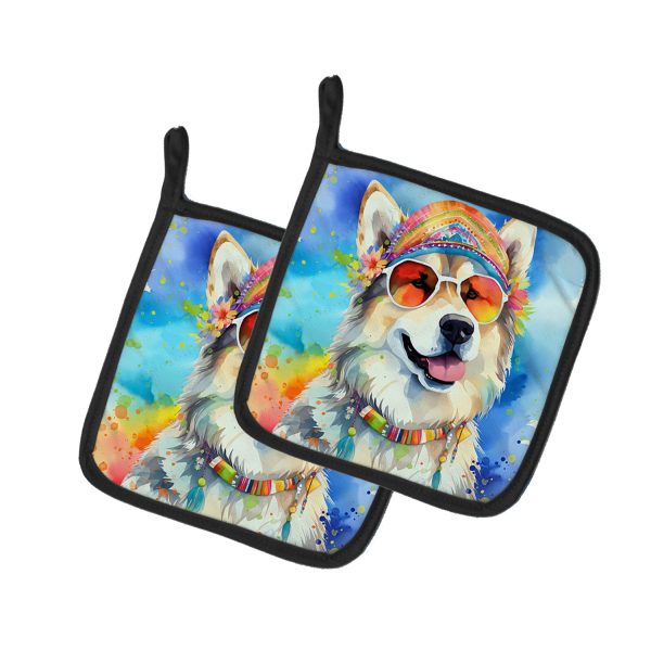 Alaskan Malamute Hippie Dawg Pair of Pot Holders Online Hot Sale
