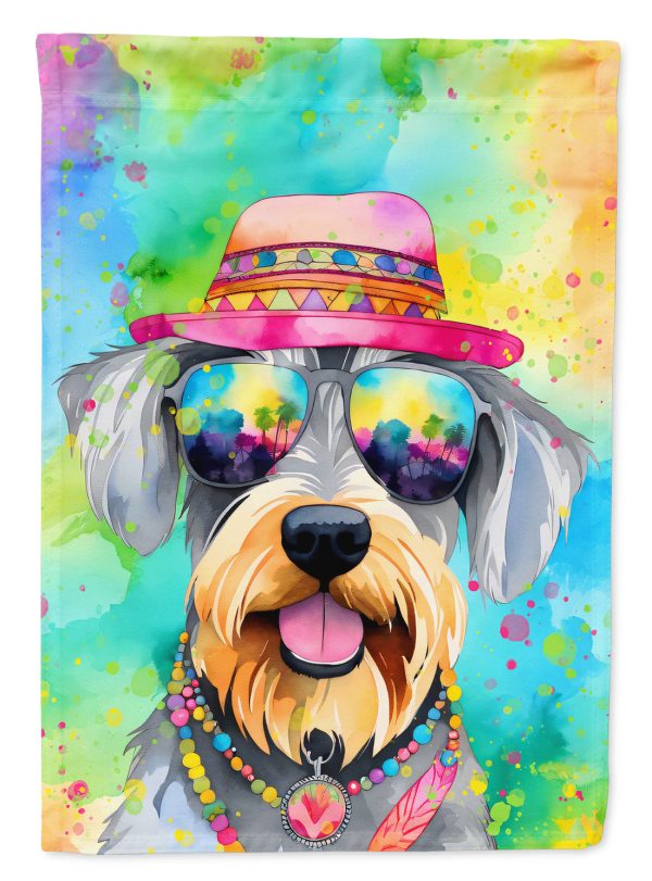 Schnauzer Hippie Dawg Garden Flag – Retro Dog with Sunglasses & Multicolored Background Online Sale