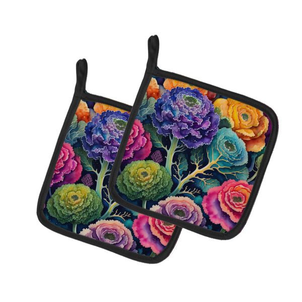 Colorful Ornamental Kale Pair of Pot Holders Discount