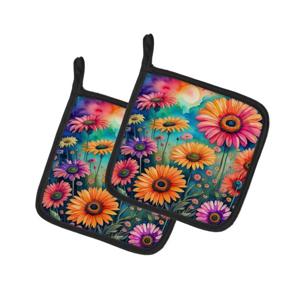 Colorful Gerbera Daisies Pair of Pot Holders For Cheap