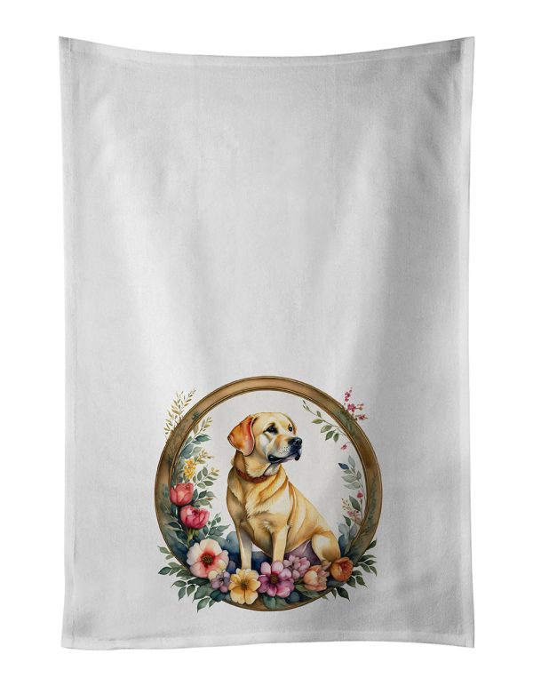 Yellow Labrador Retriever and Flowers Kitchen Towel Set of 2 Online Hot Sale
