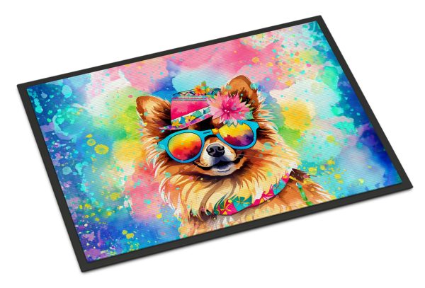 Pomeranian Hippie Dawg Indoor or Outdoor Mat 24x36 Cheap