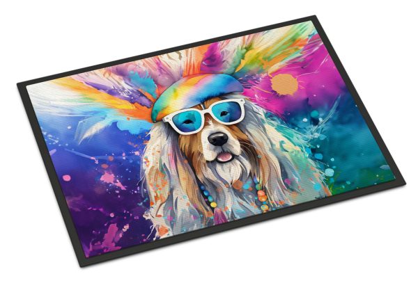 Bearded Collie Hippie Dawg Indoor or Outdoor Mat 24x36 Cheap