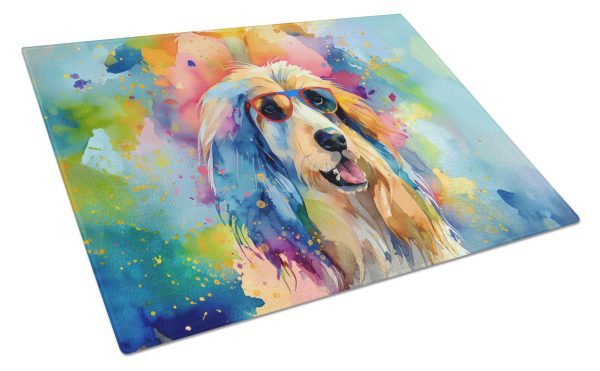 Afghan Hound Hippie Dawg Glass Cutting Board Large For Cheap