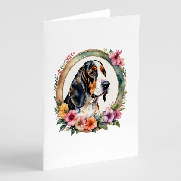 Basset Hound and Flowers Greeting Cards and Envelopes Pack of 8 Cheap