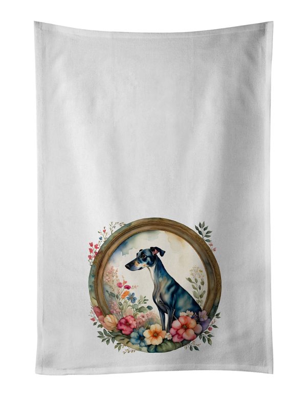 Greyhound and Flowers Kitchen Towel Set of 2 Fashion