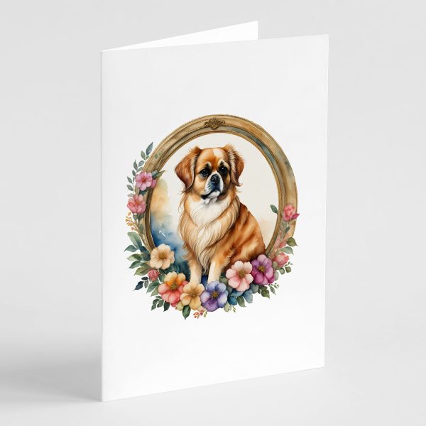 Tibetan Spaniel and Flowers Greeting Cards and Envelopes Pack of 8 Online Hot Sale