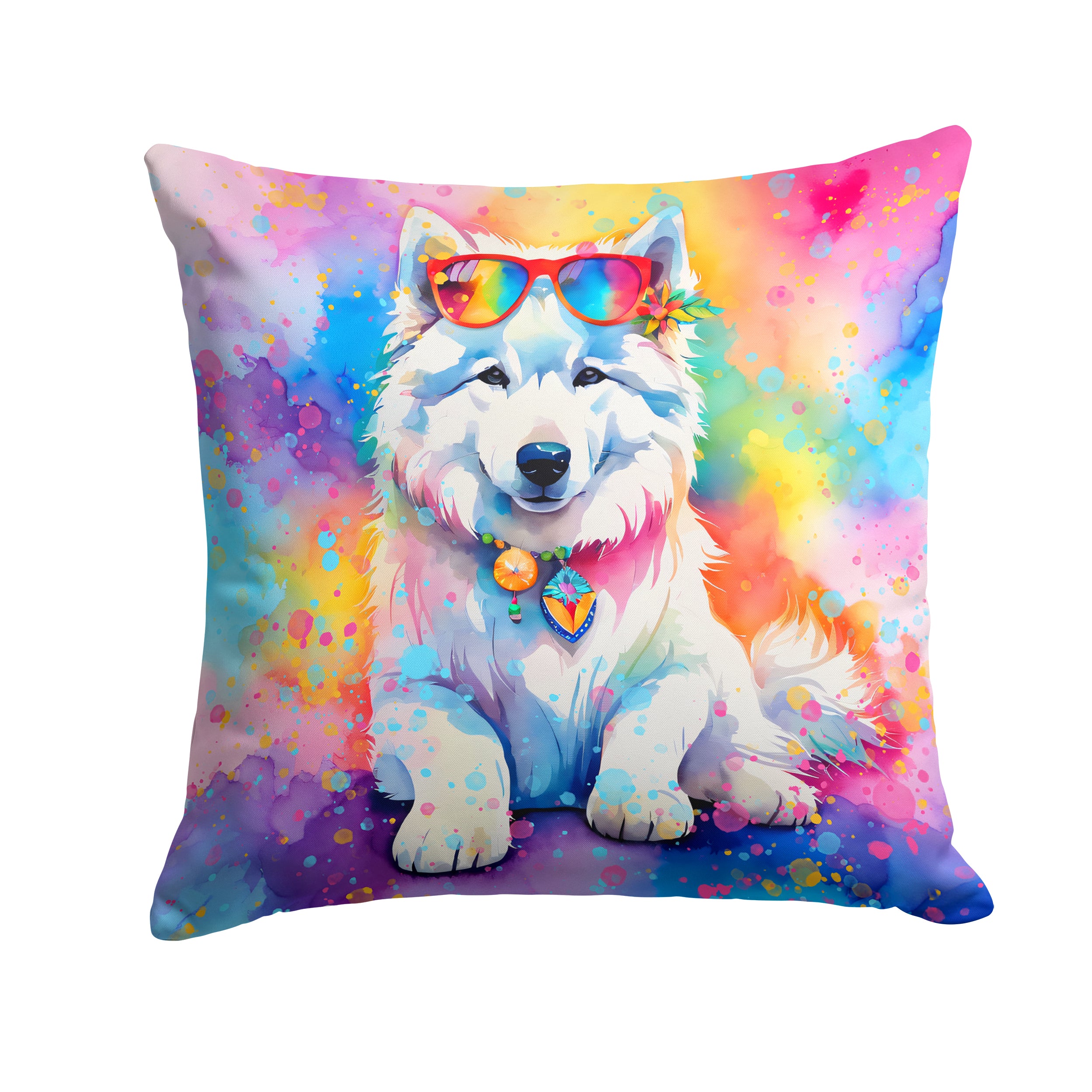 Samoyed Hippie Dawg Fabric Decorative Pillow Sale