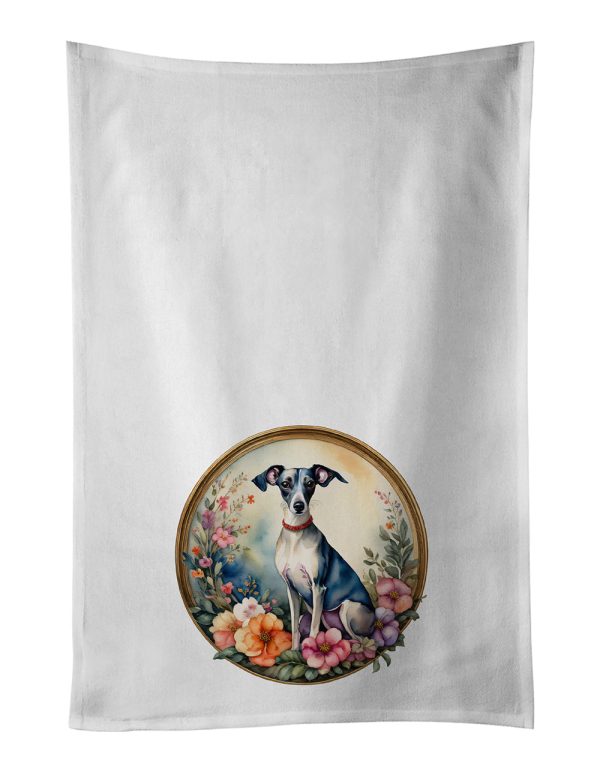Italian Greyhound and Flowers Kitchen Towel Set of 2 Fashion