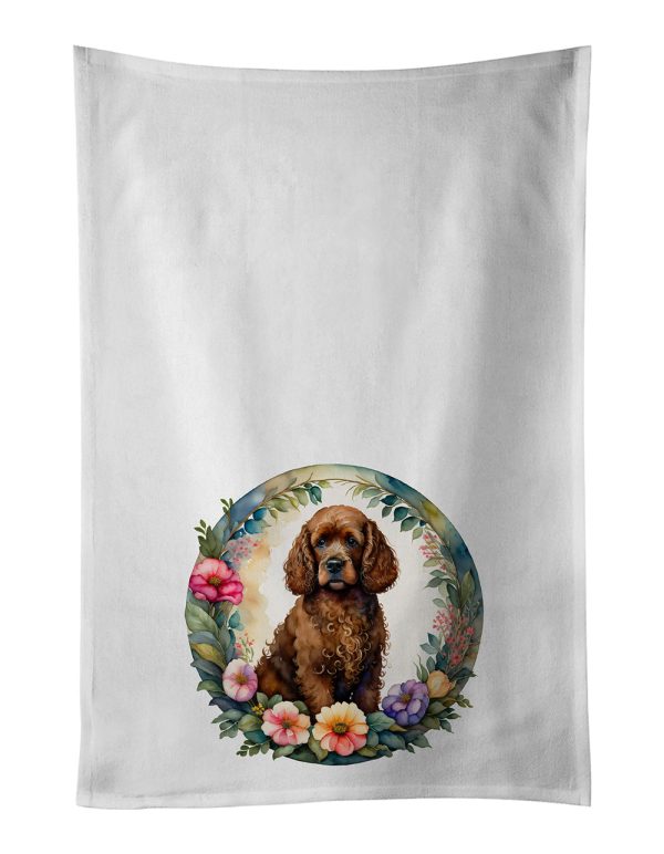 Irish Water Spaniel and Flowers Kitchen Towel Set of 2 Online Hot Sale