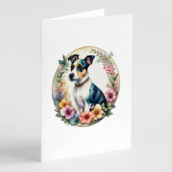 Jack Russell Terrier and Flowers Greeting Cards and Envelopes Pack of 8 For Discount