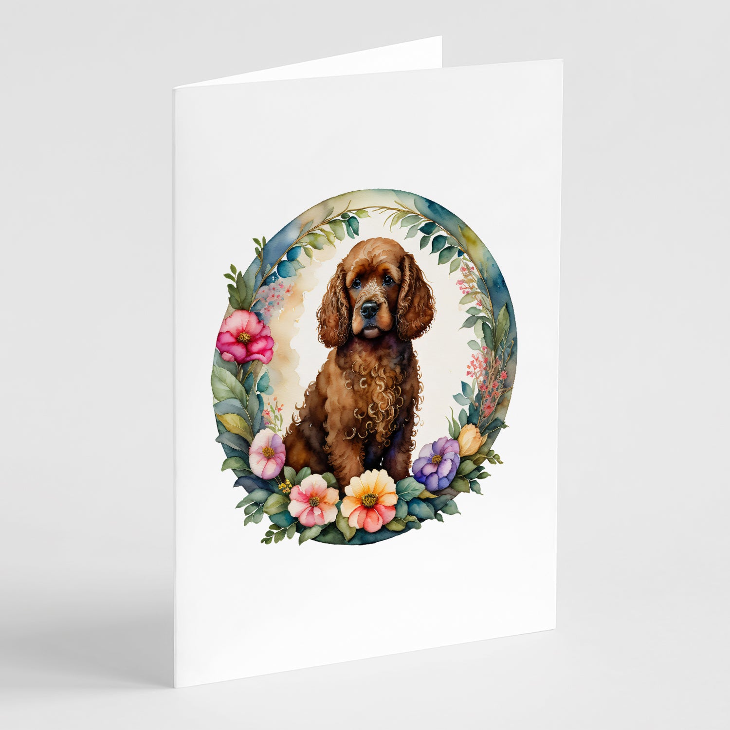 Irish Water Spaniel and Flowers Greeting Cards and Envelopes Pack of 8 For Sale