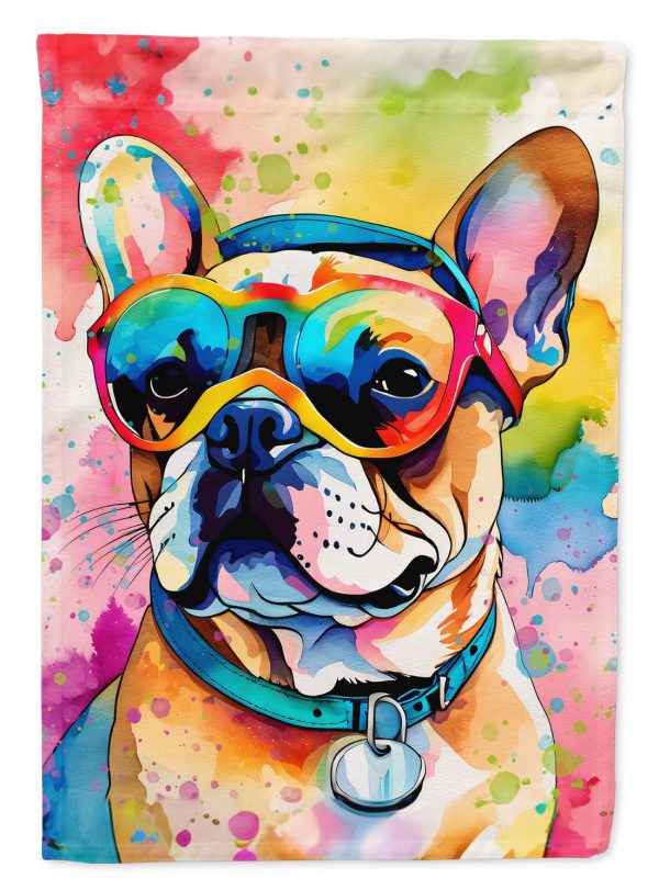 French Bulldog Hippie Dawg Garden Flag – Retro Dog with Sunglasses & Multicolored Background Hot on Sale