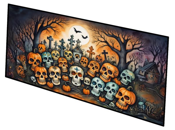 Calaveras Sugar Skulls Spooky Halloween Indoor   Outdoor Runner Mat 28x58 on Sale