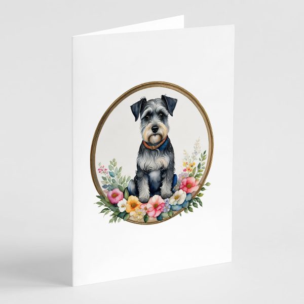 Schnauzer and Flowers Greeting Cards and Envelopes Pack of 8 on Sale