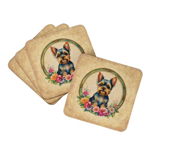 Yorkshire Terrier and Flowers Foam Coasters on Sale