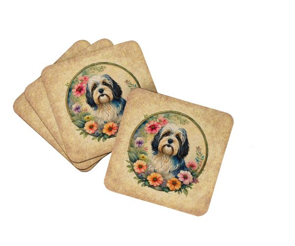 Havanese and Flowers Foam Coasters Sale
