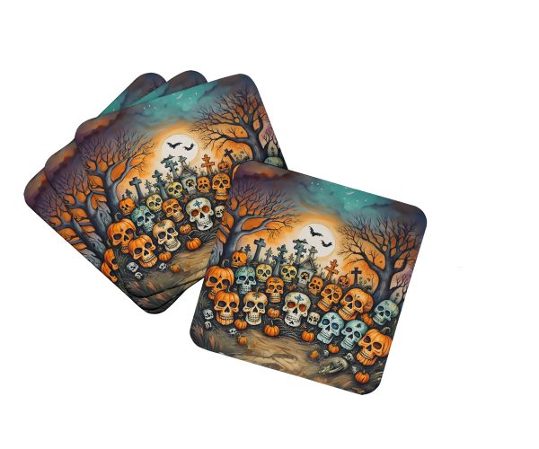 Calaveras Sugar Skulls Spooky Halloween Foam Coaster Set of 4 on Sale