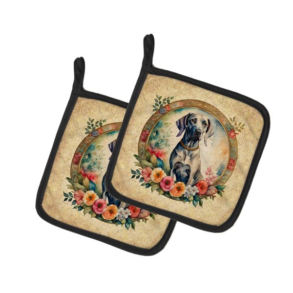 Weimaraner and Flowers Pair of Pot Holders Cheap