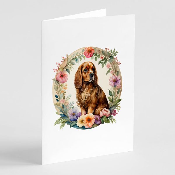 Sussex Spaniel and Flowers Greeting Cards and Envelopes Pack of 8 Online