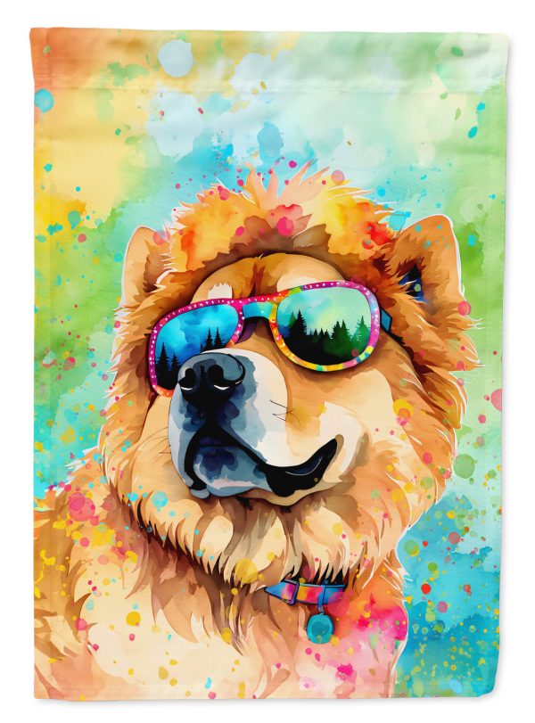 Chow Chow Hippie Dawg Garden Flag – Retro Dog with Sunglasses & Multicolored Background on Sale