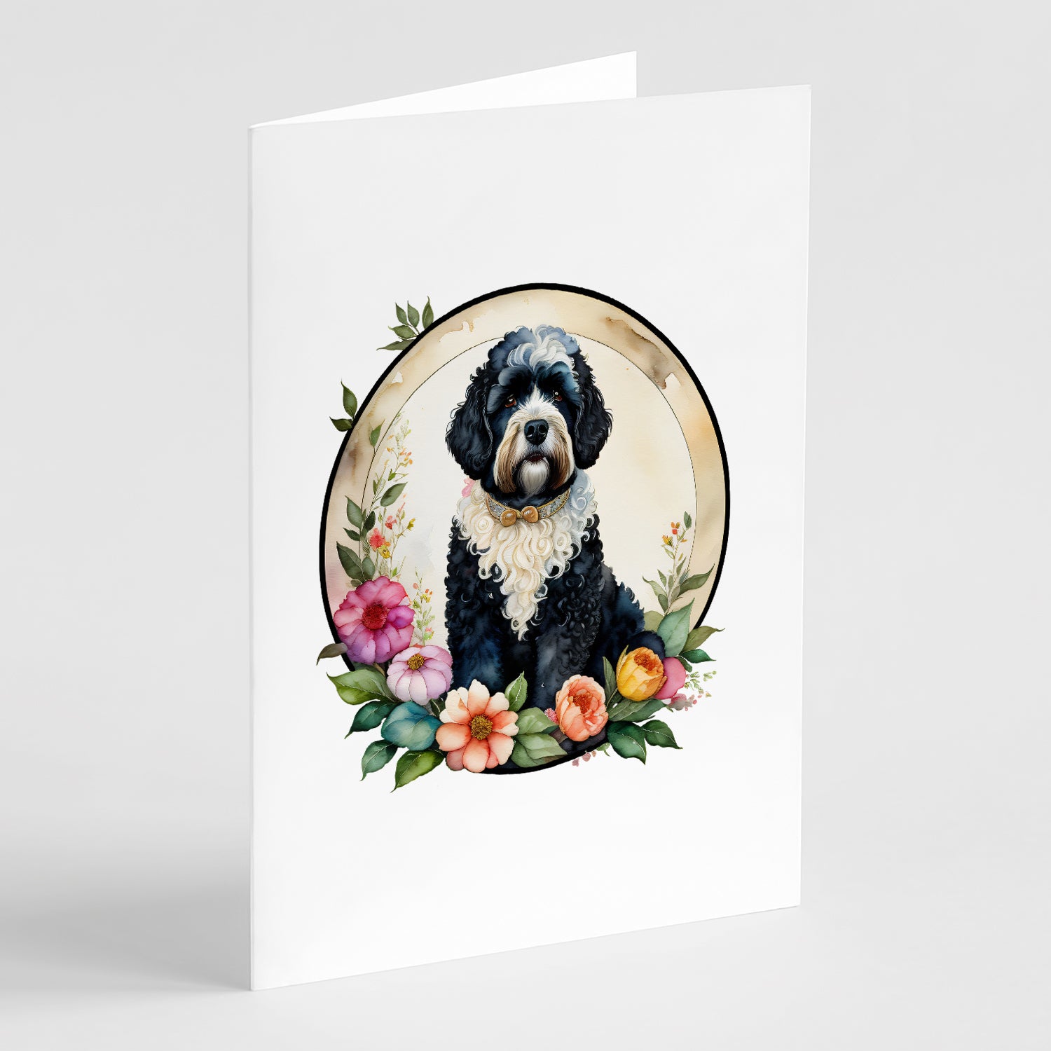 Portuguese Water Dog and Flowers Greeting Cards and Envelopes Pack of 8 Sale