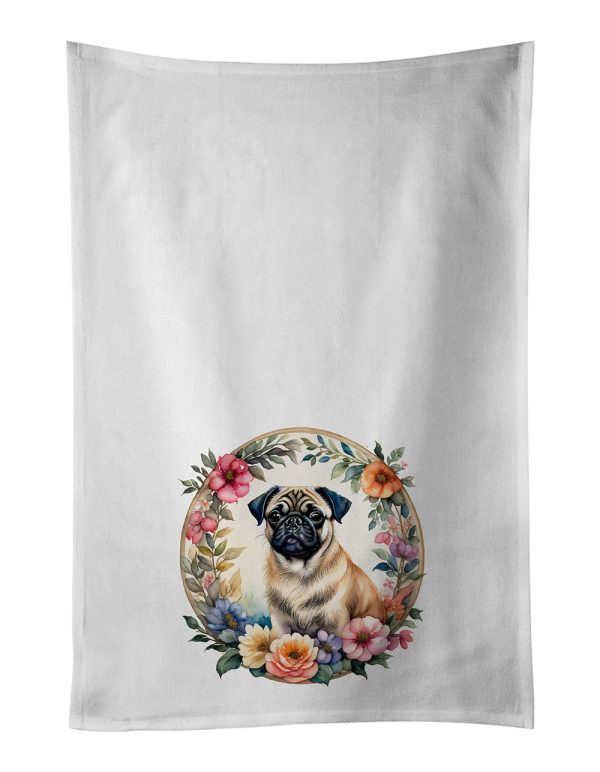 Fawn Pug and Flowers Kitchen Towel Set of 2 Hot on Sale