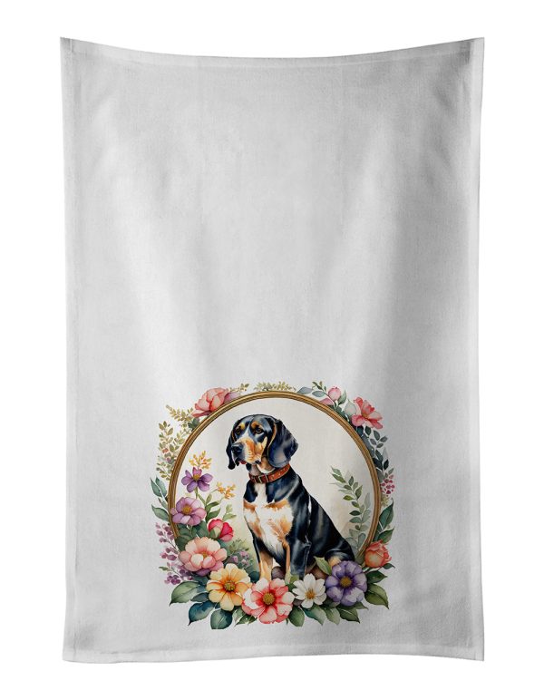 American English Coonhound and Flowers Kitchen Towel Set of 2 Online now