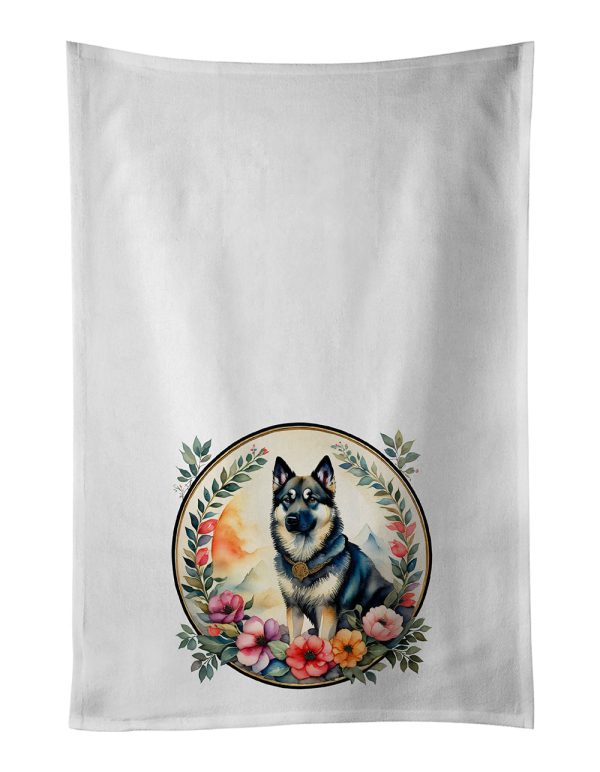 Norwegian Elkhound and Flowers Kitchen Towel Set of 2 Fashion