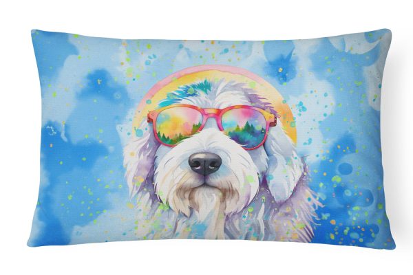 Old English Sheepdog Hippie Dawg Fabric Decorative Pillow on Sale