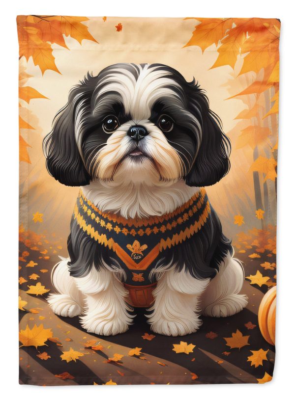 Shih Tzu Fall Garden Flag – Dog Surrounded by Pumpkins & Autumn Leaves Fashion