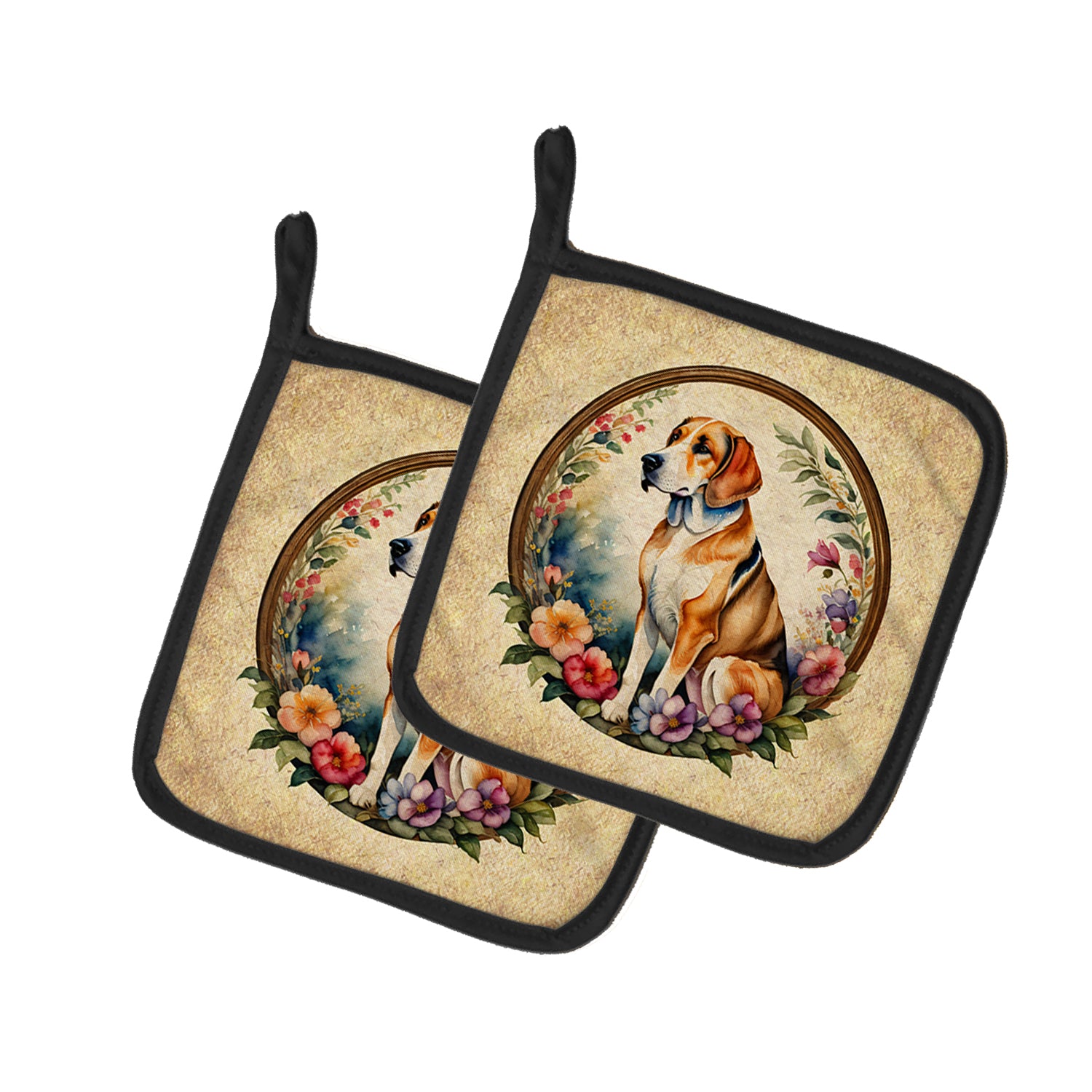 American Foxhound and Flowers Pair of Pot Holders Online Sale