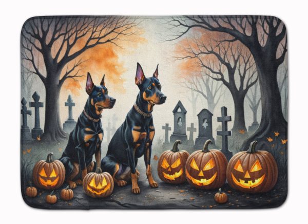 Doberman Pinscher Spooky Halloween Memory Foam Kitchen Mat For Sale