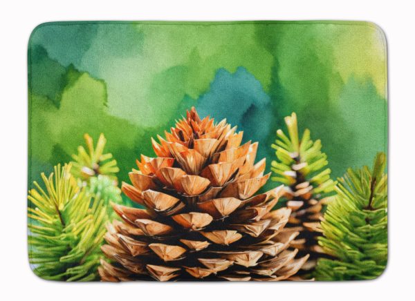 Maine White Pine Cone and Tassels in Watercolor Memory Foam Kitchen Mat For Cheap